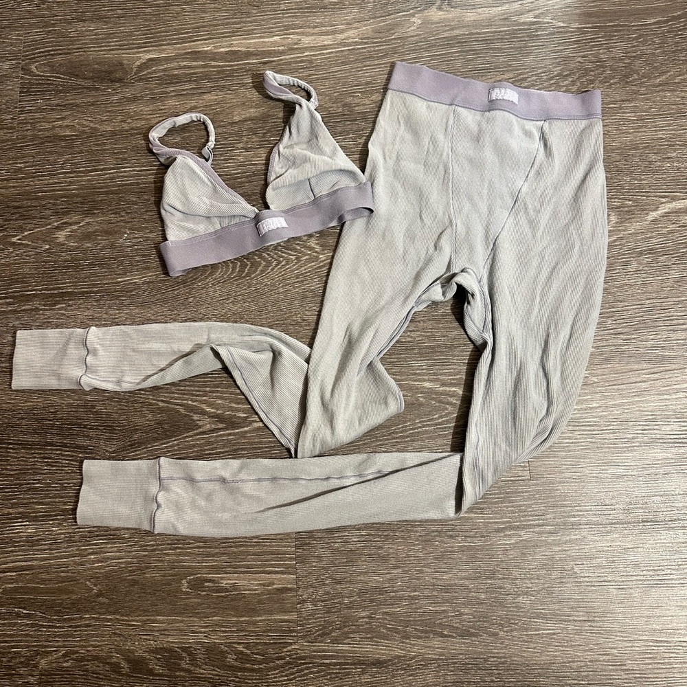 SKIMS Gray Ribbed Bralette and Leggings Set